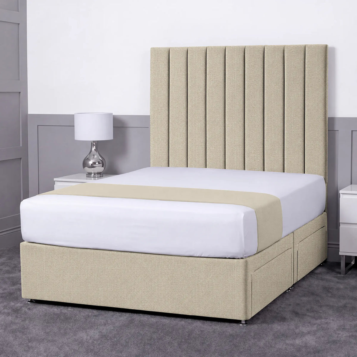 Luxury Ashford 26-inch Headboard Lined Panel Divan Bed
