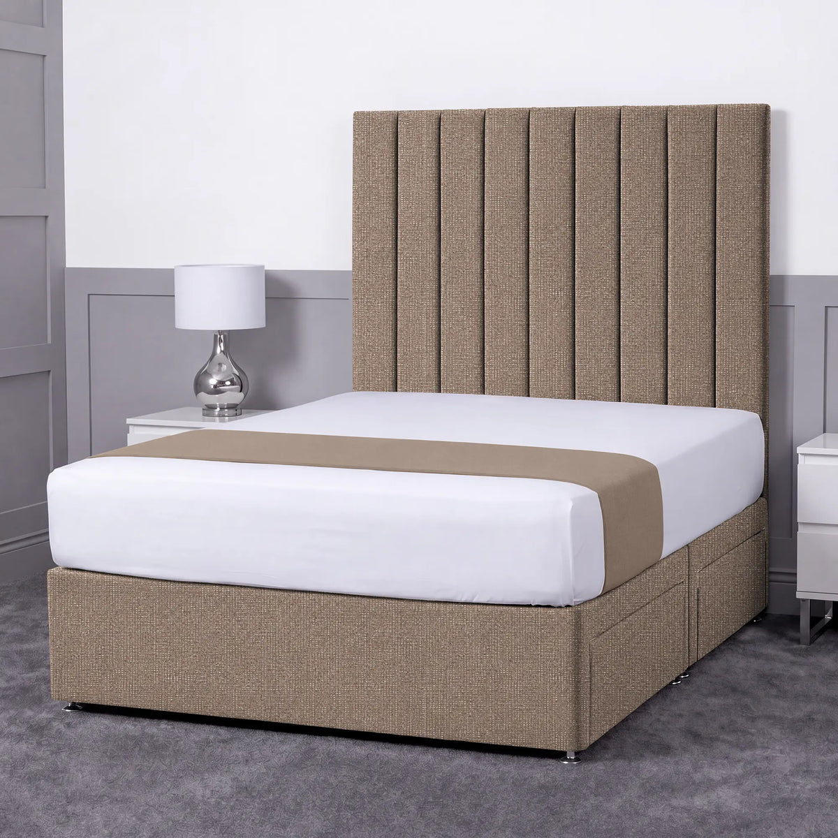 Luxury Ashford 26-inch Headboard Lined Panel Divan Bed