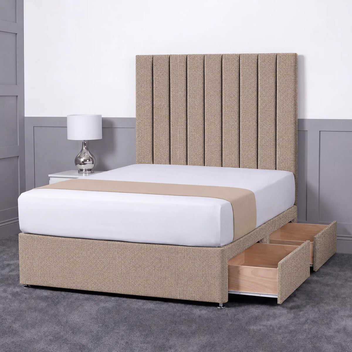 Luxury Ashford 26-inch Headboard Lined Panel Divan Bed
