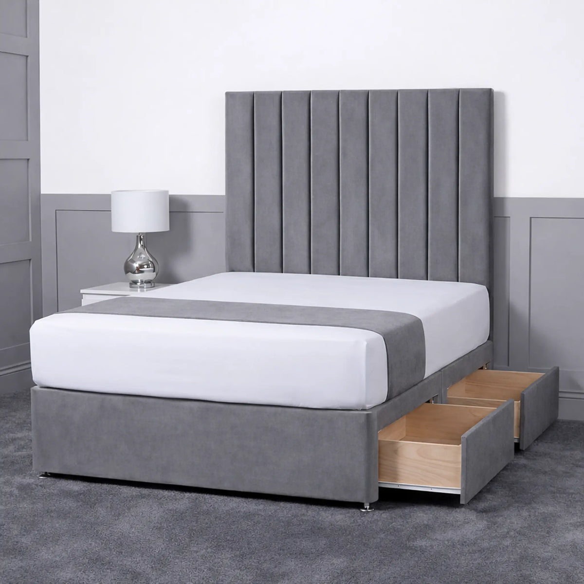 Luxury Ashford 26-inch Headboard Lined Panel Divan Bed