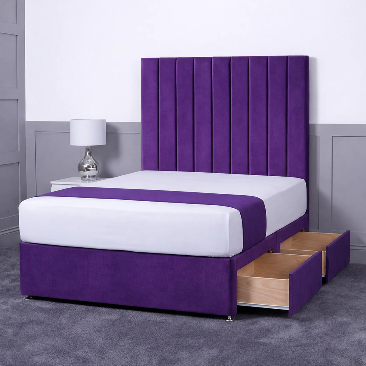 Luxury Ashford 26-inch Headboard Lined Panel Divan Bed