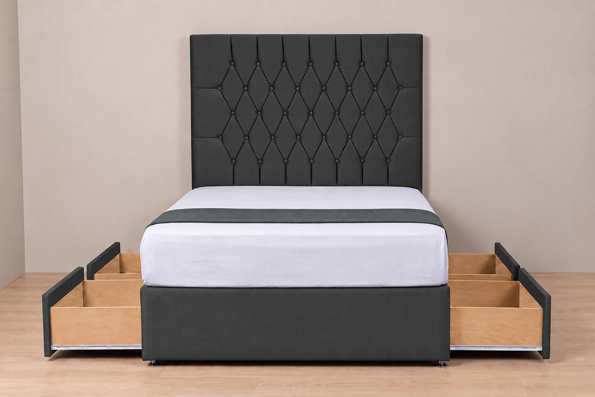 Permium Linen Fabrics Fran Grey Chesterfield Divan Bed