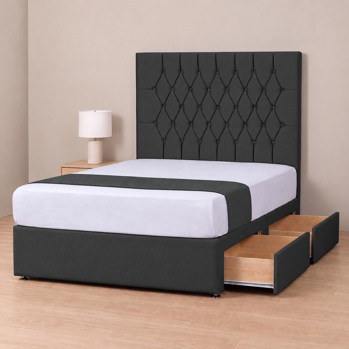 Permium Linen Fabrics Fran Grey Chesterfield Divan Bed