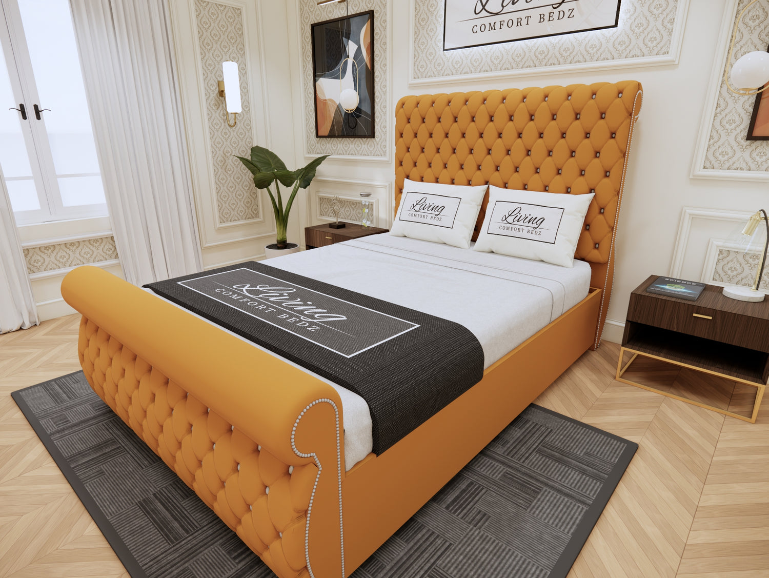 Swan Sleigh Chesterfield Signature Bed – living comfort bedz Ltd