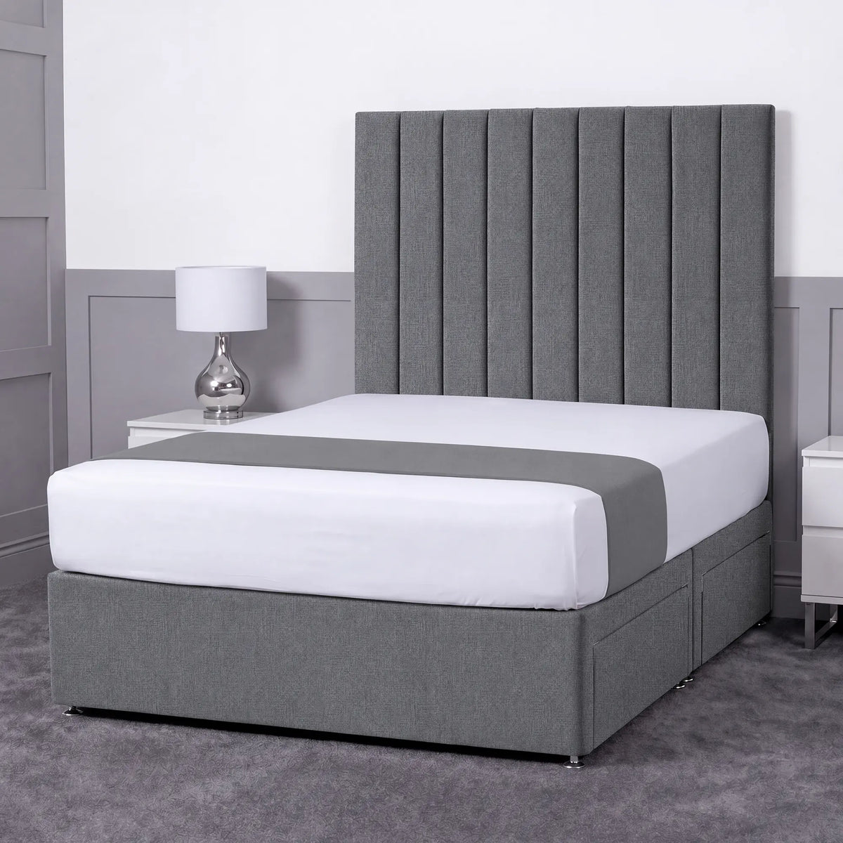 Luxury Ashford 26-inch Headboard Lined Panel Divan Bed