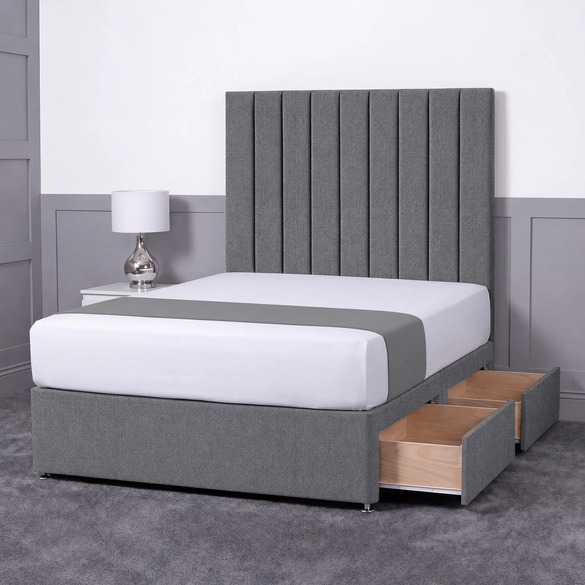 Luxury Ashford 26-inch Headboard Lined Panel Divan Bed