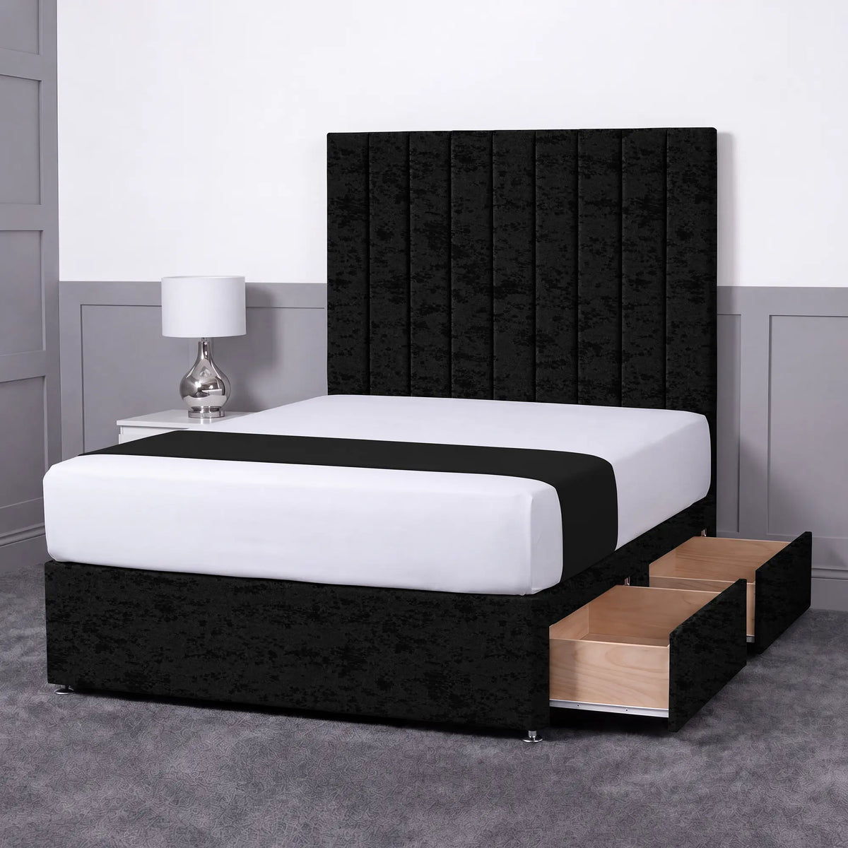Luxury Ashford 26-inch Headboard Lined Panel Divan Bed