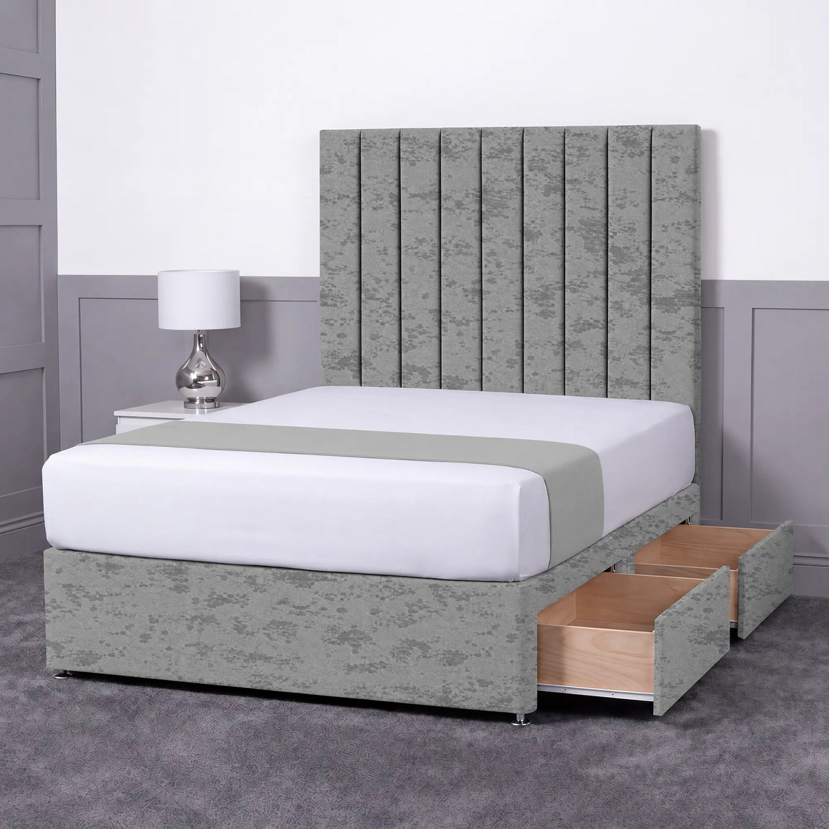 Luxury Ashford 26-inch Headboard Lined Panel Divan Bed