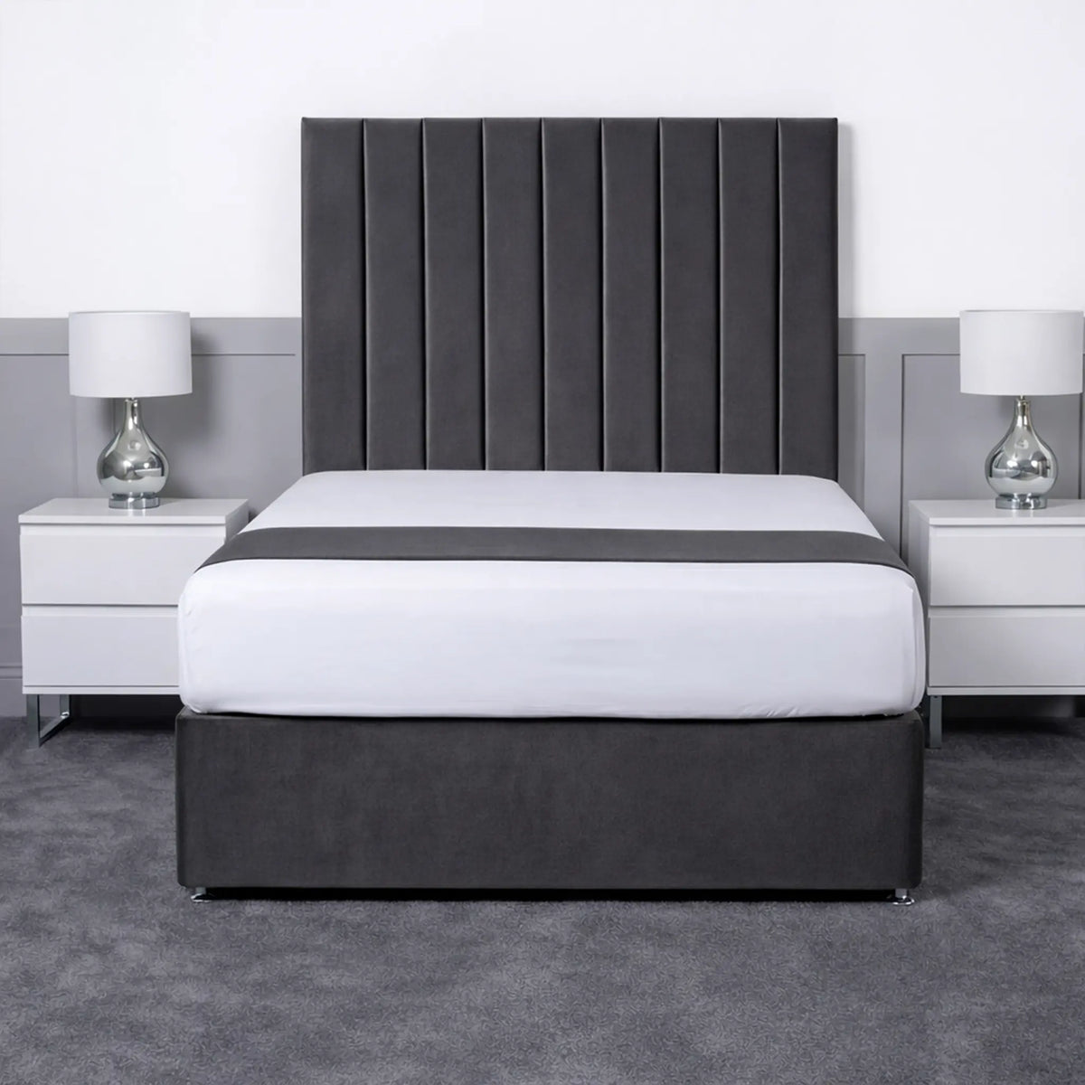Luxury Ashford 26-inch Headboard Lined Panel Divan Bed
