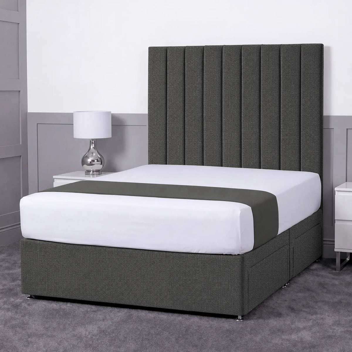 Luxury Ashford 26-inch Headboard Lined Panel Divan Bed