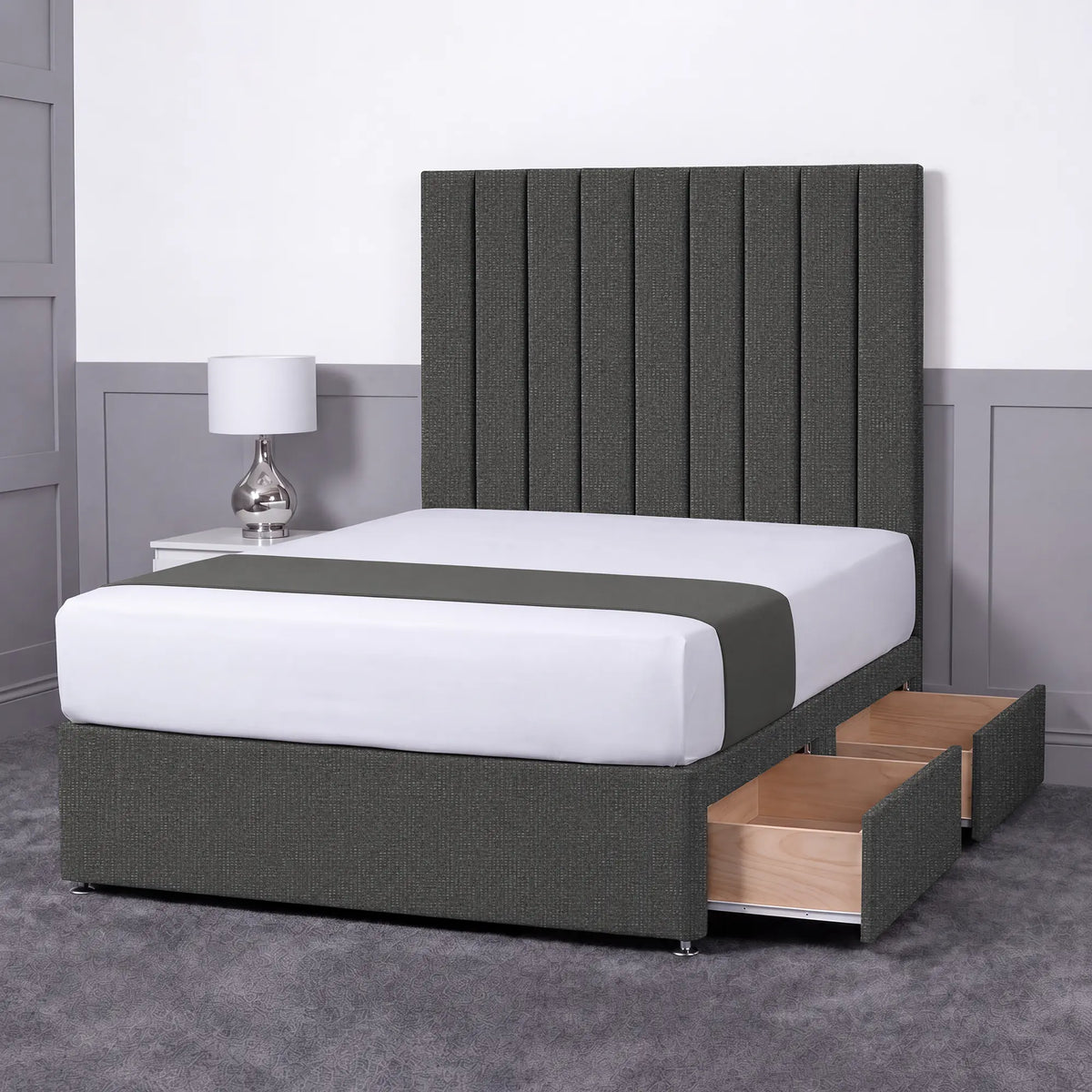 Luxury Ashford 26-inch Headboard Lined Panel Divan Bed