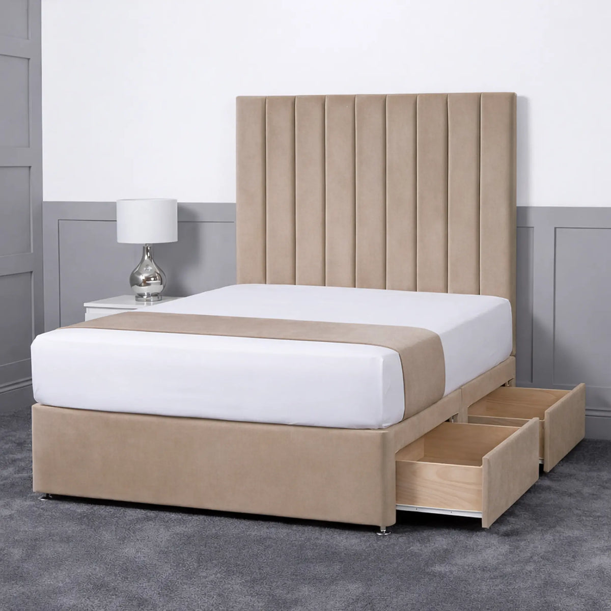 Luxury Ashford 26-inch Headboard Lined Panel Divan Bed