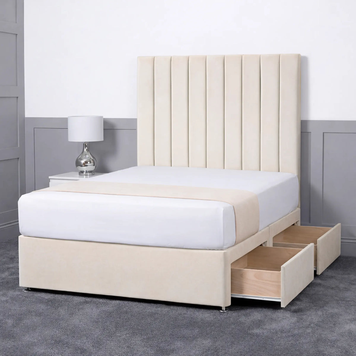 Luxury Ashford 26-inch Headboard Lined Panel Divan Bed