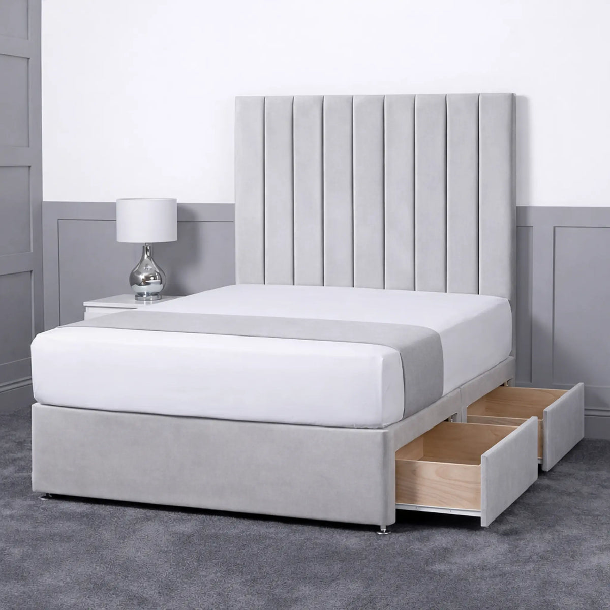 Luxury Ashford 26-inch Headboard Lined Panel Divan Bed
