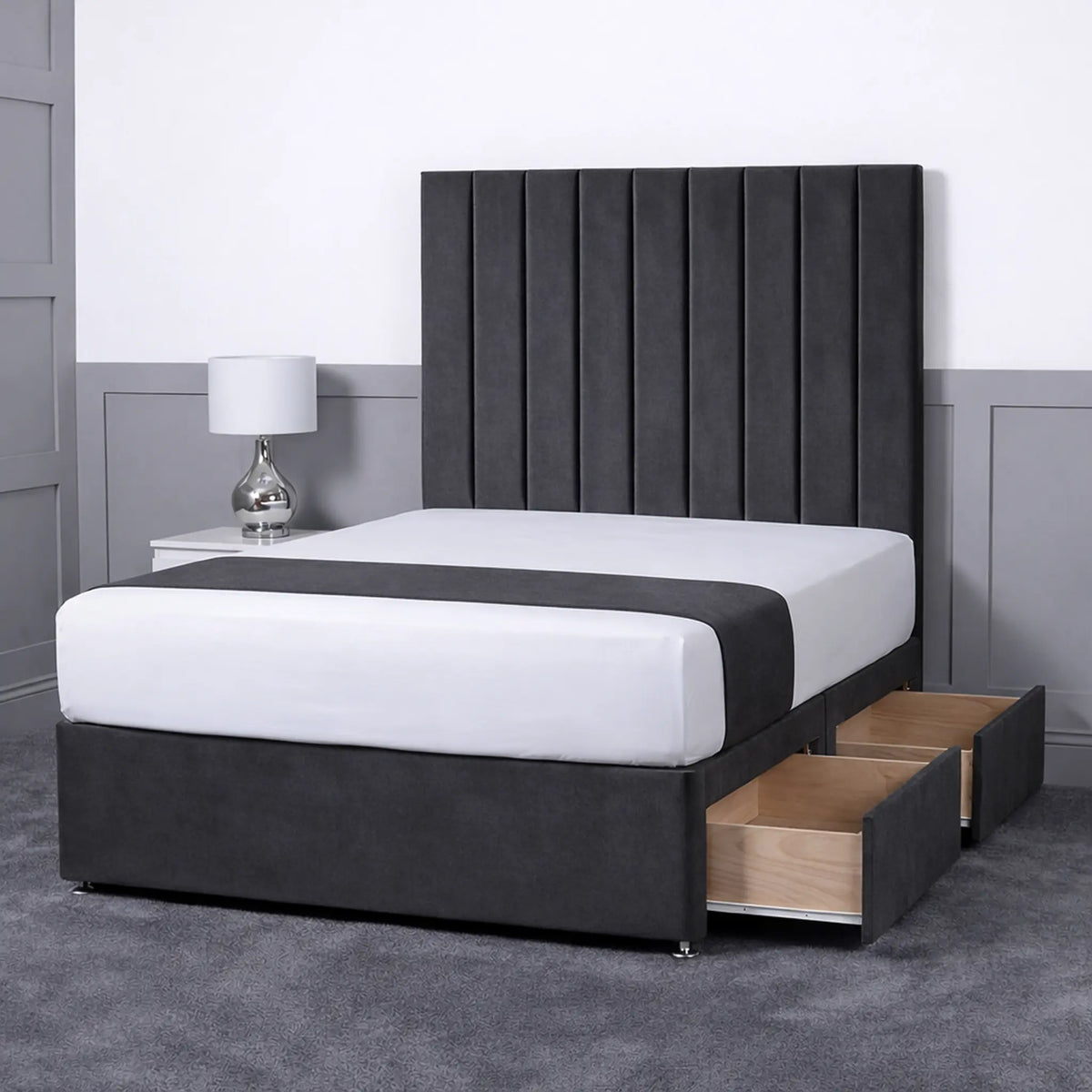Luxury Ashford 26-inch Headboard Lined Panel Divan Bed