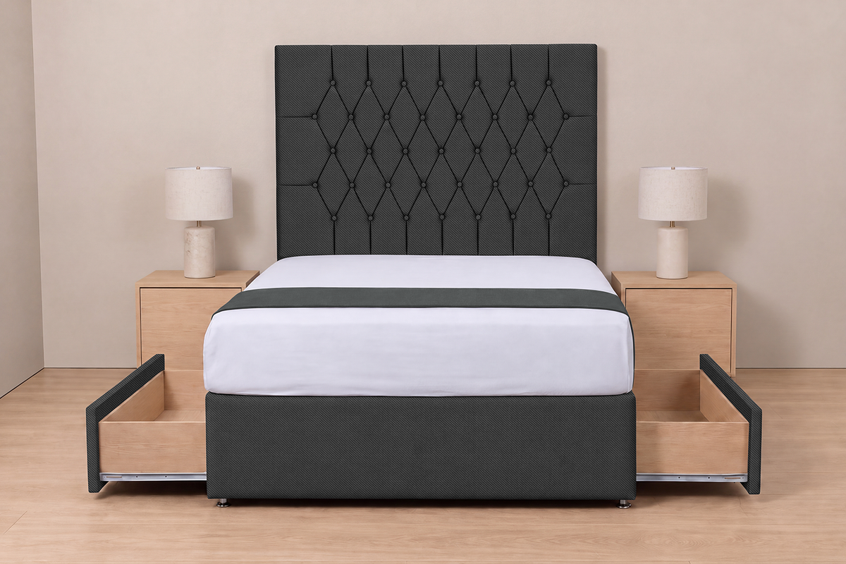 Permium Linen Fabrics Fran Grey Chesterfield Divan Bed