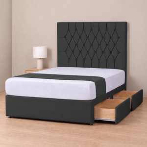 Permium Linen Fabrics Fran Grey Chesterfield Divan Bed