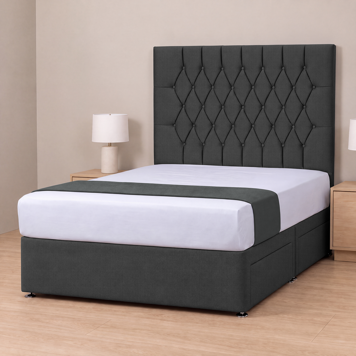 Permium Linen Fabrics Fran Grey Chesterfield Divan Bed